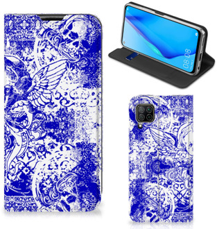 B2Ctelecom Smartphone Hoesje Huawei P40 Lite Book Style Case Angel Skull Blue