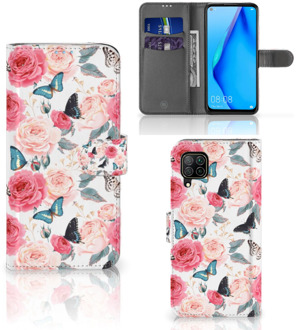 B2Ctelecom Smartphone Hoesje Huawei P40 Lite Flipcase Cadeautjes voor Moederdag Butterfly Roses