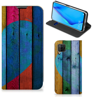 B2Ctelecom Smartphone Hoesje Huawei P40 Lite Mobiel Bookcase Wood Heart