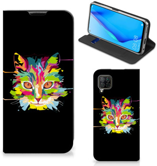 B2Ctelecom Smartphone Hoesje Huawei P40 Lite Wallet Case Leuke Verjaardagscadeaus Cat Color