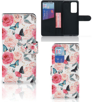 B2Ctelecom Smartphone Hoesje Huawei P40 Pro Flipcase Cadeautjes voor Moederdag Butterfly Roses