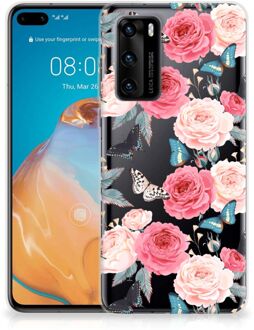 B2Ctelecom Smartphone hoesje Huawei P40 Telefoontas Butterfly Roses