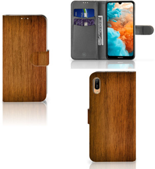 B2Ctelecom Smartphone Hoesje Huawei Y6 (2019) Book Style Case Donker Hout