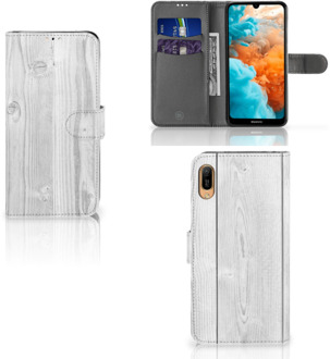 B2Ctelecom Smartphone Hoesje Huawei Y6 (2019) Book Style Case White Wood