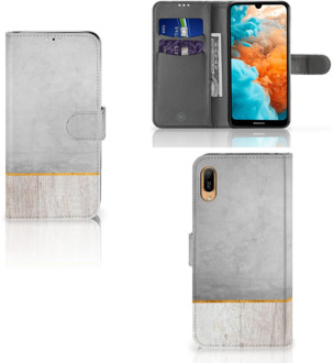 B2Ctelecom Smartphone Hoesje Huawei Y6 (2019) Book Style Case Wood Concrete