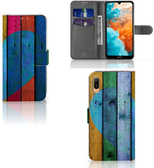 B2Ctelecom Smartphone Hoesje Huawei Y6 (2019) Book Style Case Wood Heart