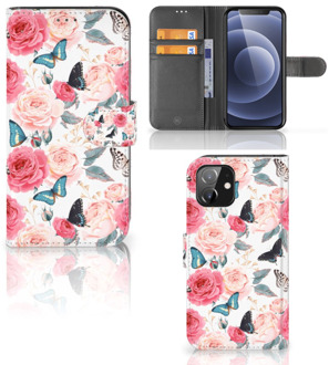 B2Ctelecom Smartphone Hoesje iPhone 12 | 12 Pro (6.1") Flipcase Cadeautjes voor Moederdag Butterfly Roses