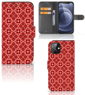 B2Ctelecom Smartphone Hoesje iPhone 12 | 12 Pro (6.1") Wallet Book Case Batik Red