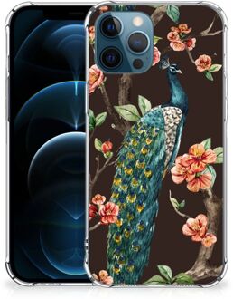 B2Ctelecom Smartphone hoesje iPhone 12 | 12 Pro Beschermhoesje met transparante rand Pauw met Bloemen