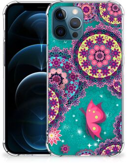 B2Ctelecom Smartphone hoesje iPhone 12 | 12 Pro Silicone Hoesje met transparante rand Cirkels en Vlinders