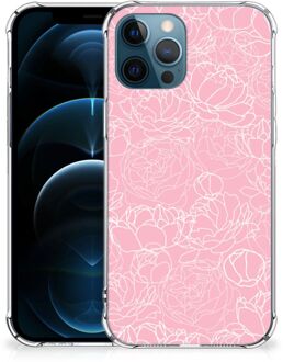 B2Ctelecom Smartphone hoesje iPhone 12 | 12 Pro Stevige Telefoonhoesje met transparante rand Witte Bloemen