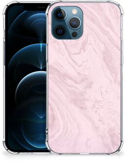 B2Ctelecom Smartphone hoesje iPhone 12 | 12 Pro Telefoonhoesje met tekst met transparante rand Marble Pink