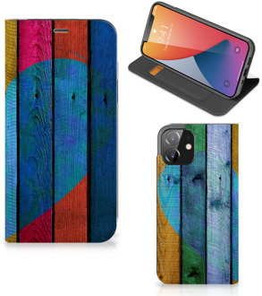 B2Ctelecom Smartphone Hoesje iPhone 12 | iPhone 12 Pro Mobiel Bookcase Wood Heart