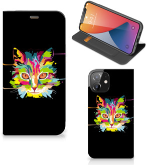 B2Ctelecom Smartphone Hoesje iPhone 12 | iPhone 12 Pro Wallet Case Leuke Verjaardagscadeaus Cat Color