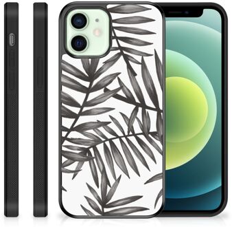 B2Ctelecom Smartphone Hoesje iPhone 12 Mini Back Case TPU Siliconen Hoesje met Zwarte rand Leaves Grey