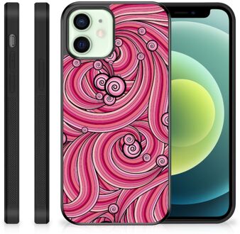 B2Ctelecom Smartphone Hoesje iPhone 12 Mini Back Case TPU Siliconen Hoesje met Zwarte rand Swirl Pink