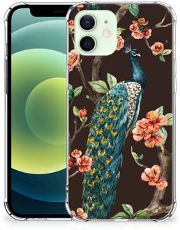 B2Ctelecom Smartphone hoesje iPhone 12 Mini Beschermhoesje met transparante rand Pauw met Bloemen