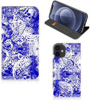 B2Ctelecom Smartphone Hoesje iPhone 12 Mini Book Style Case Angel Skull Blue