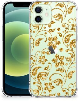 B2Ctelecom Smartphone hoesje iPhone 12 Mini Hoesje Bumper met transparante rand Gouden Bloemen