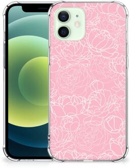 B2Ctelecom Smartphone hoesje iPhone 12 Mini Stevige Telefoonhoesje met transparante rand Witte Bloemen