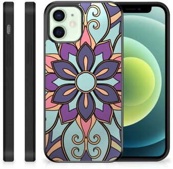 B2Ctelecom Smartphone Hoesje iPhone 12 Mini TPU Bumper met Zwarte rand Paarse Bloem