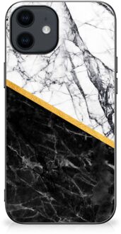 B2Ctelecom Smartphone Hoesje iPhone 12 Pro | 12 (6.1") Smartphonehoesje met Zwarte rand Marble White Black