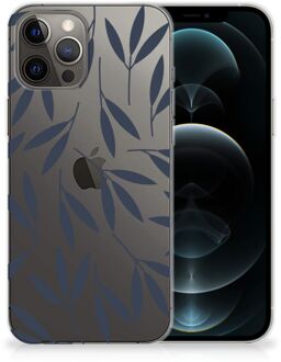 B2Ctelecom Smartphone hoesje iPhone 12 Pro Max Back Case Siliconen Hoesje met Foto Leaves Blue