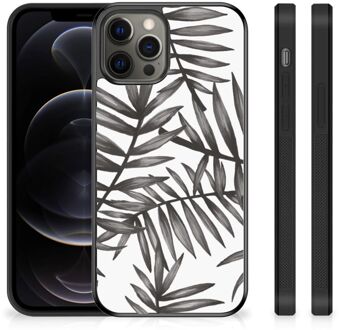 B2Ctelecom Smartphone Hoesje iPhone 12 Pro Max Back Case TPU Siliconen Hoesje met Zwarte rand Leaves Grey