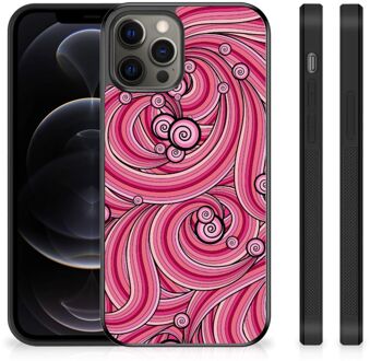 B2Ctelecom Smartphone Hoesje iPhone 12 Pro Max Back Case TPU Siliconen Hoesje met Zwarte rand Swirl Pink