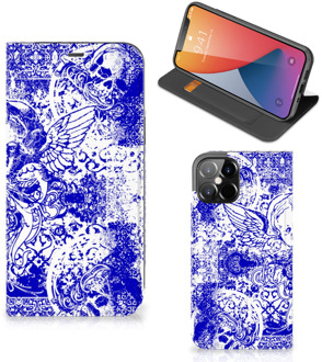 B2Ctelecom Smartphone Hoesje iPhone 12 Pro Max Book Style Case Angel Skull Blue