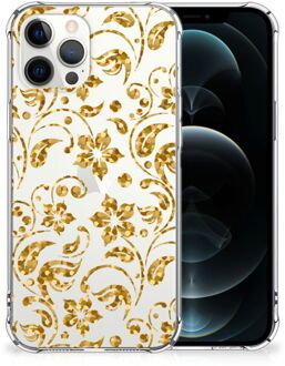 B2Ctelecom Smartphone hoesje iPhone 12 Pro Max Hoesje Bumper met transparante rand Gouden Bloemen