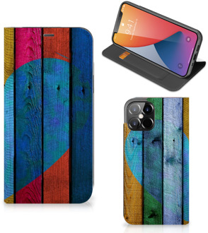 B2Ctelecom Smartphone Hoesje iPhone 12 Pro Max Mobiel Bookcase Wood Heart