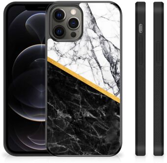 B2Ctelecom Smartphone Hoesje iPhone 12 Pro Max Smartphonehoesje met Zwarte rand Marble White Black