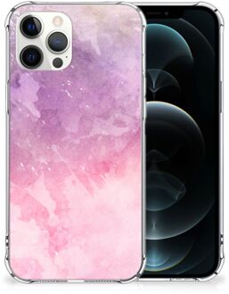 B2Ctelecom Smartphone hoesje iPhone 12 Pro Max Stevige Telefoonhoesje met transparante rand Pink Purple Paint