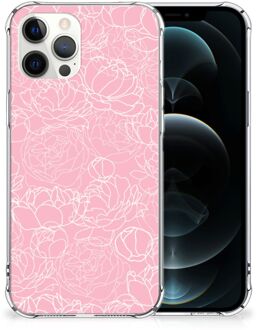 B2Ctelecom Smartphone hoesje iPhone 12 Pro Max Stevige Telefoonhoesje met transparante rand Witte Bloemen