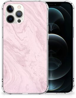 B2Ctelecom Smartphone hoesje iPhone 12 Pro Max Telefoonhoesje met tekst met transparante rand Marble Pink