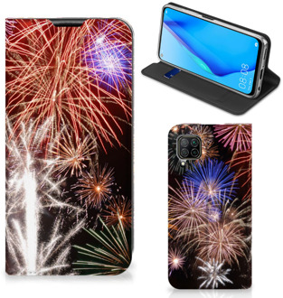 B2Ctelecom Smartphone Hoesje Kerstcadeau Huawei P40 Lite Portemonnee hoesje Vuurwerk