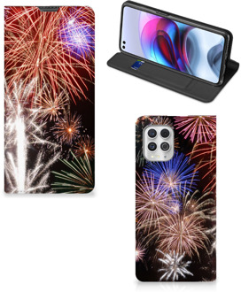 B2Ctelecom Smartphone Hoesje Kerstcadeau Motorola Moto G100 Portemonnee hoesje Vuurwerk