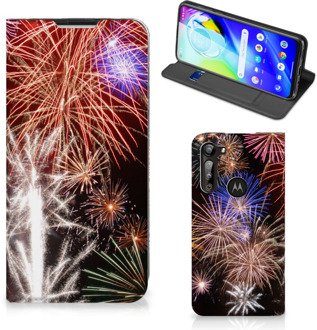 B2Ctelecom Smartphone Hoesje Kerstcadeau Motorola Moto G8 Power Portemonnee hoesje Vuurwerk