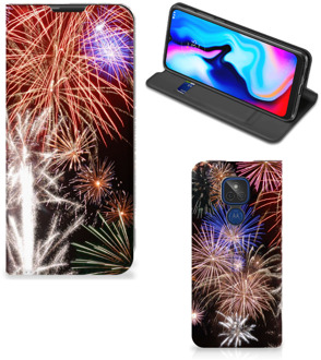 B2Ctelecom Smartphone Hoesje Kerstcadeau Motorola Moto G9 Play Portemonnee hoesje Vuurwerk