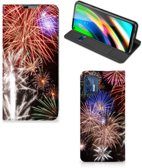 B2Ctelecom Smartphone Hoesje Kerstcadeau Motorola Moto G9 Plus Portemonnee hoesje Vuurwerk