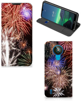 B2Ctelecom Smartphone Hoesje Kerstcadeau Nokia 1.4 Portemonnee hoesje Vuurwerk