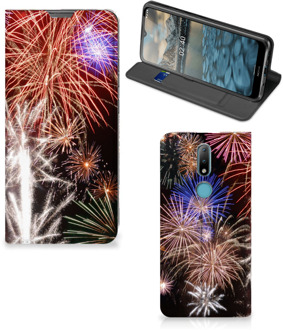 B2Ctelecom Smartphone Hoesje Kerstcadeau Nokia 2.4 Portemonnee hoesje Vuurwerk