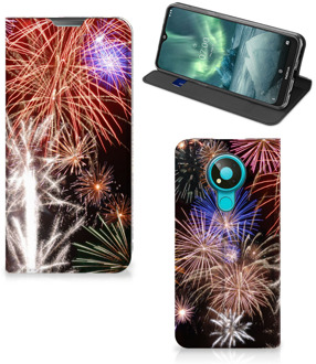 B2Ctelecom Smartphone Hoesje Kerstcadeau Nokia 3.4 Portemonnee hoesje Vuurwerk