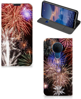 B2Ctelecom Smartphone Hoesje Kerstcadeau Nokia 5.4 Portemonnee hoesje Vuurwerk