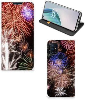 B2Ctelecom Smartphone Hoesje Kerstcadeau OnePlus Nord N10 5G Portemonnee hoesje Vuurwerk