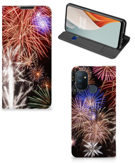 B2Ctelecom Smartphone Hoesje Kerstcadeau OnePlus Nord N100 Portemonnee hoesje Vuurwerk