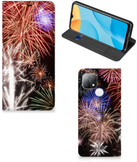 B2Ctelecom Smartphone Hoesje Kerstcadeau OPPO A15 Portemonnee hoesje Vuurwerk