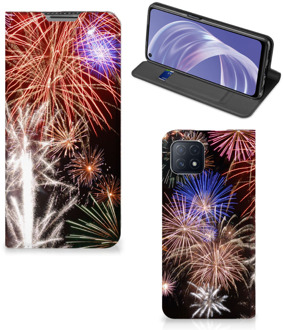 B2Ctelecom Smartphone Hoesje Kerstcadeau OPPO A73 5G Portemonnee hoesje Vuurwerk