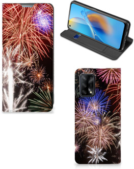 B2Ctelecom Smartphone Hoesje Kerstcadeau OPPO A74 4G Portemonnee hoesje Vuurwerk